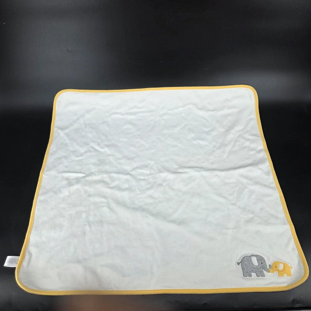 Gymboree Baby Blanket White Yellow Grey Elephant Reversible Cotton One Size